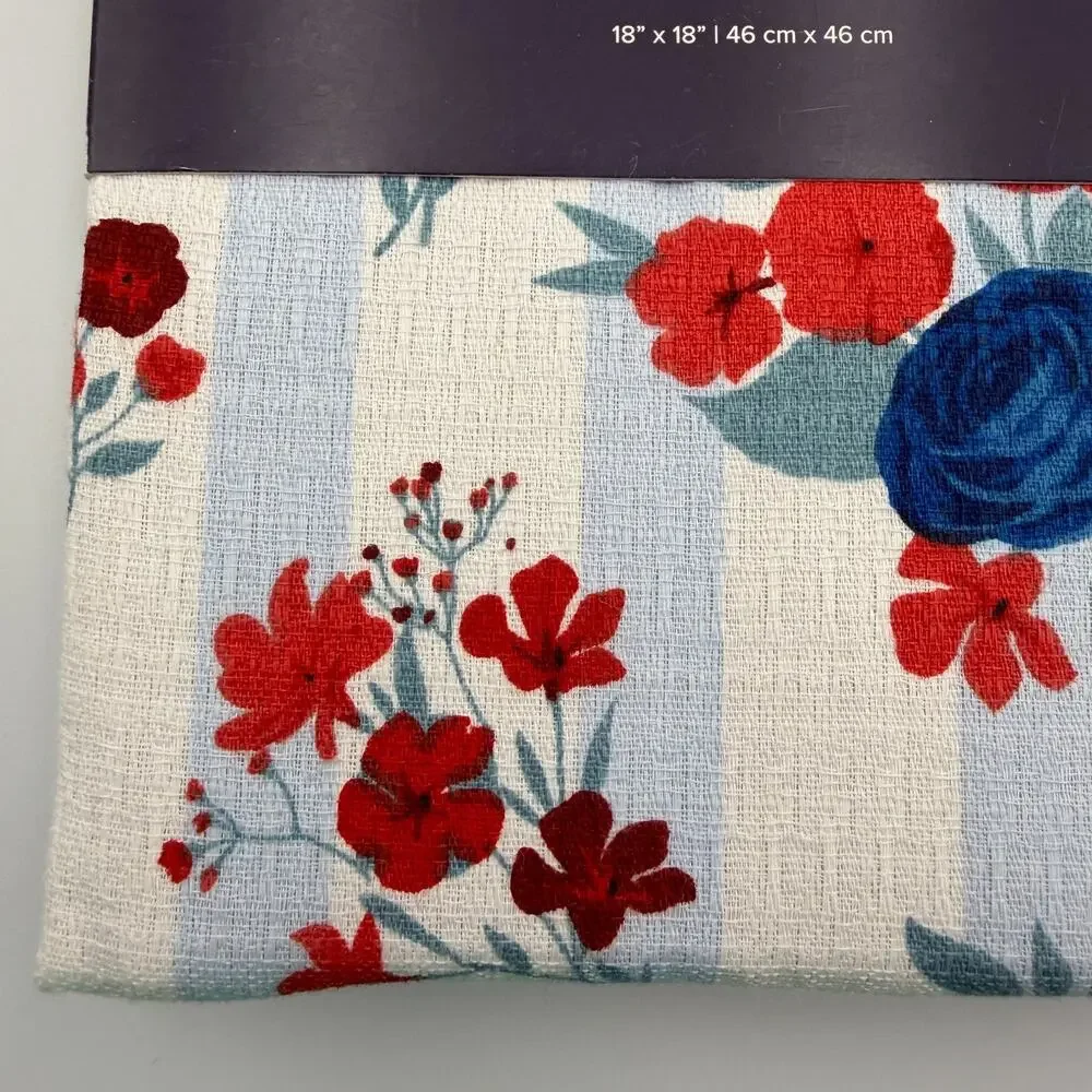 Brooks Brothers Set of 6 Cloth Napkins Floral Stripe Red White Blue 18x18 NWT